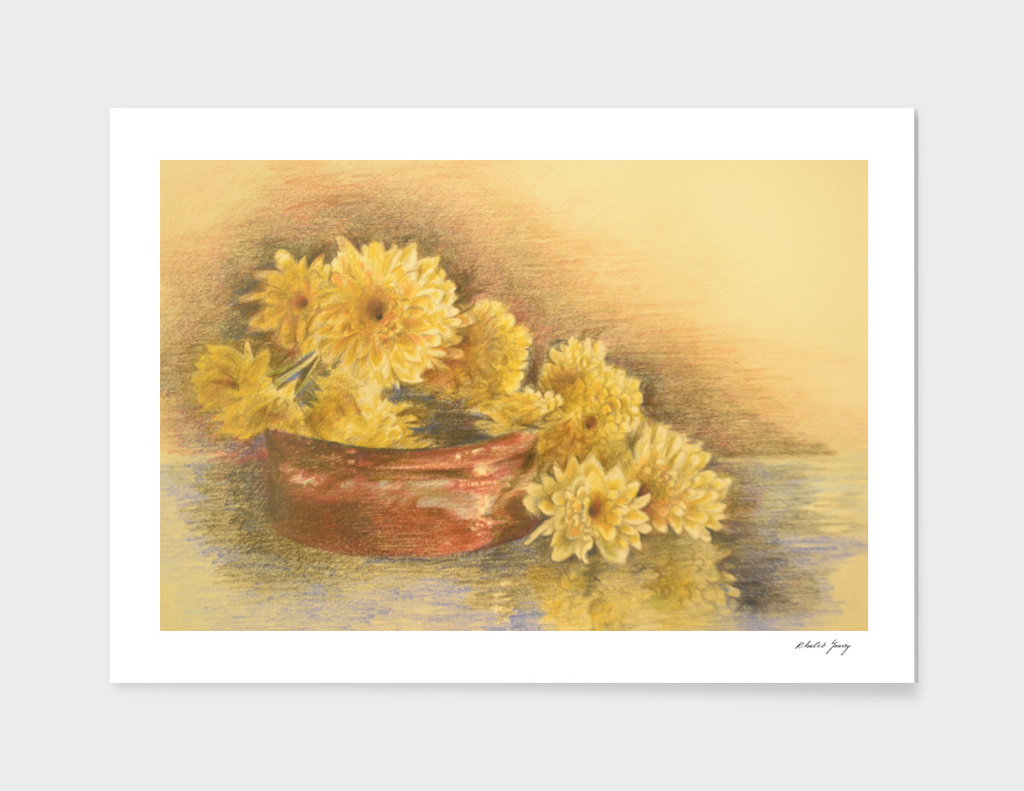 yellow flowers with still life