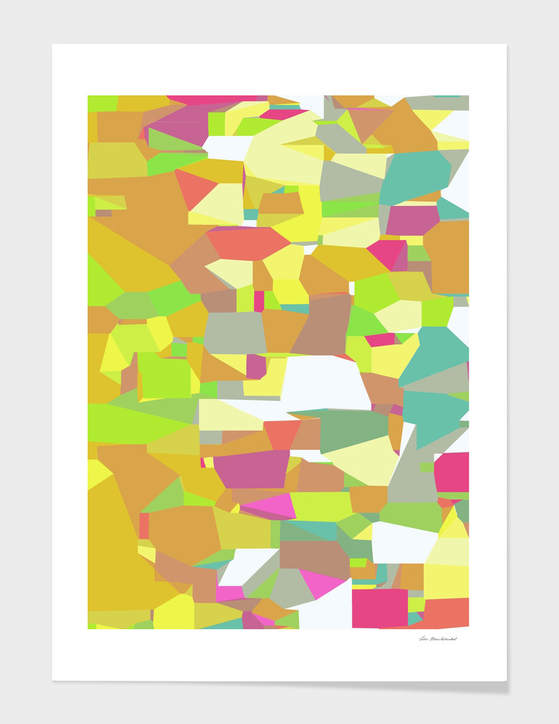 geometric abstract pattern in green yellow pink brown