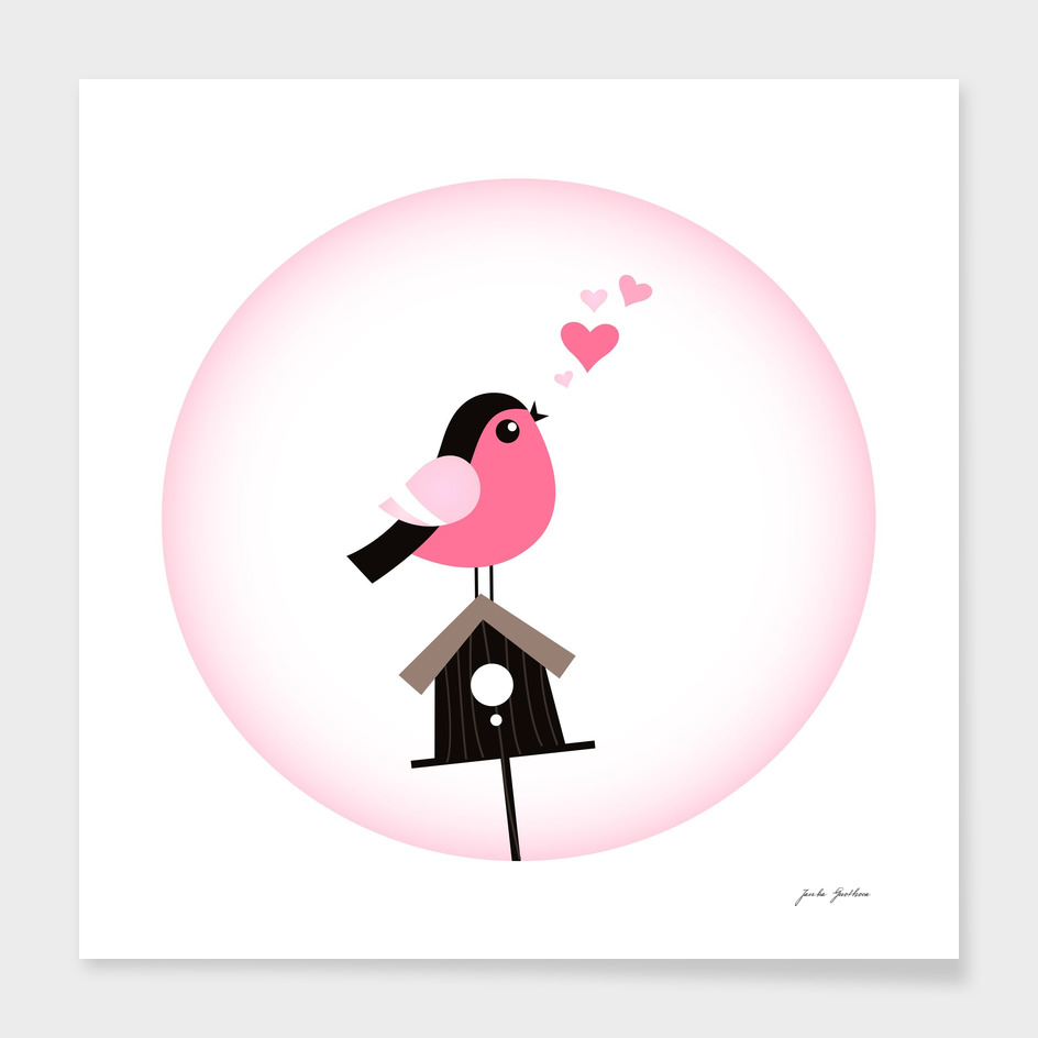Hand drawn stylish Pink and black bird