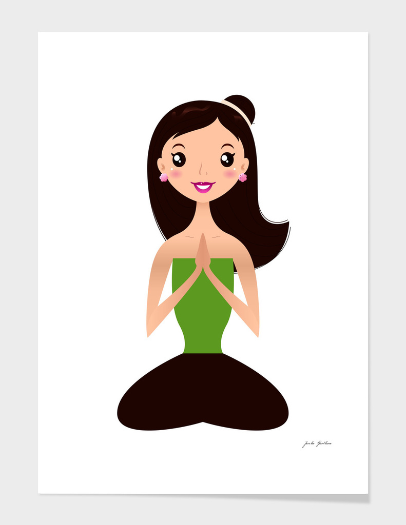 New green yoga art / handdrawn portrait