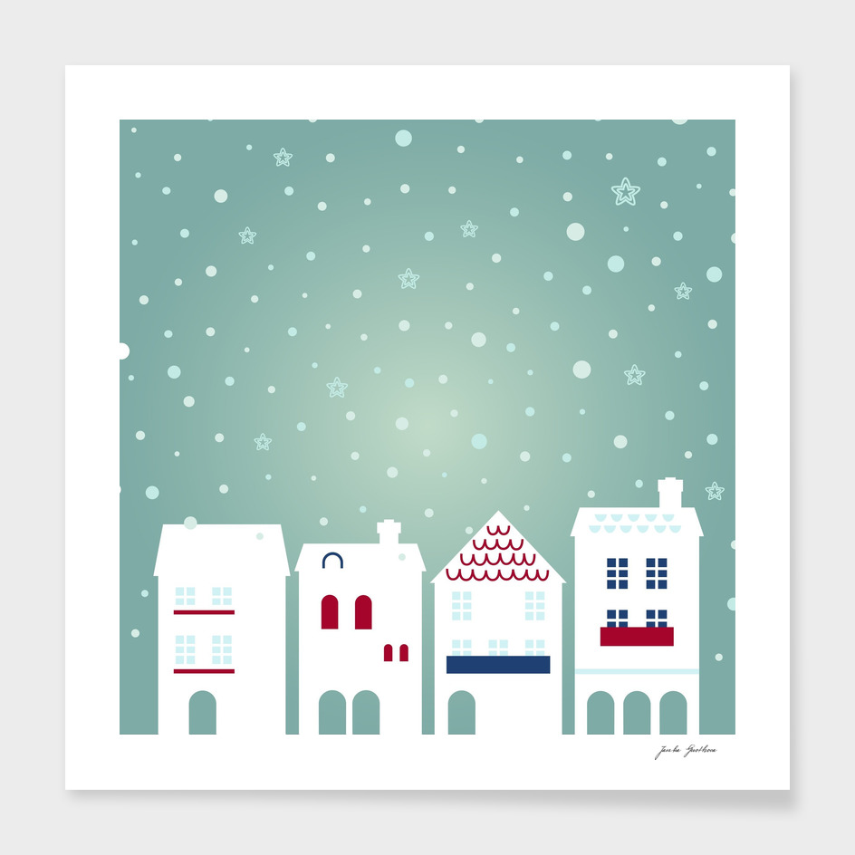 New xmas town with snowing background