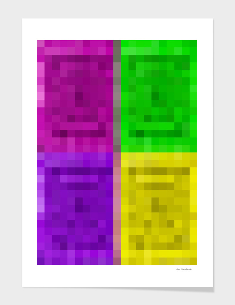 geometric square pixel abstract pink purple green yellow