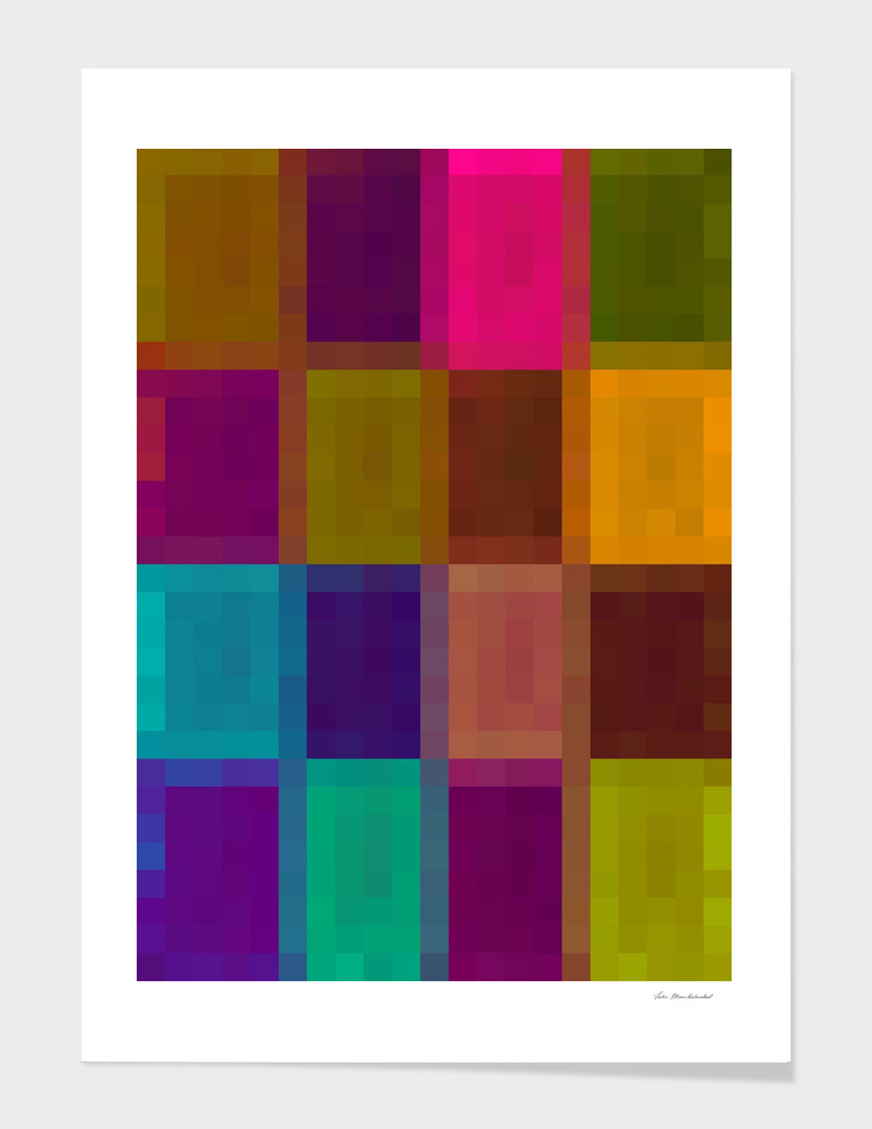 geometric pixel abstract in brown purple green blue
