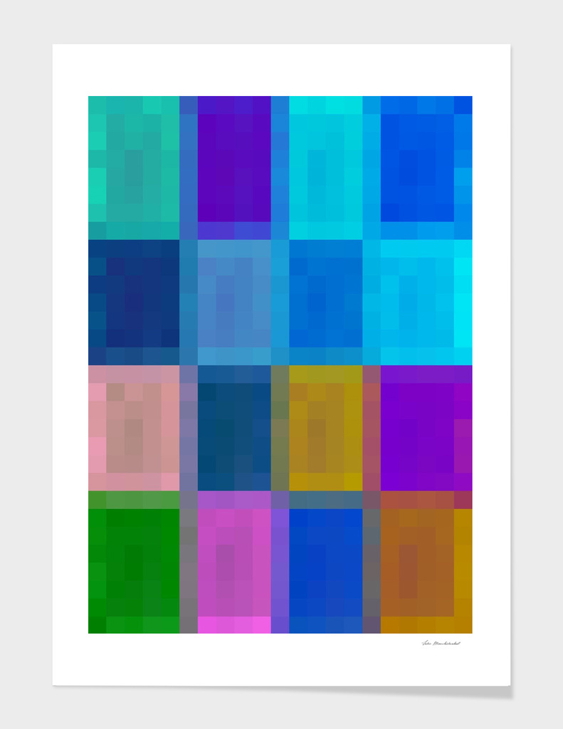 geometric square pixel abstract in blue purple green brown