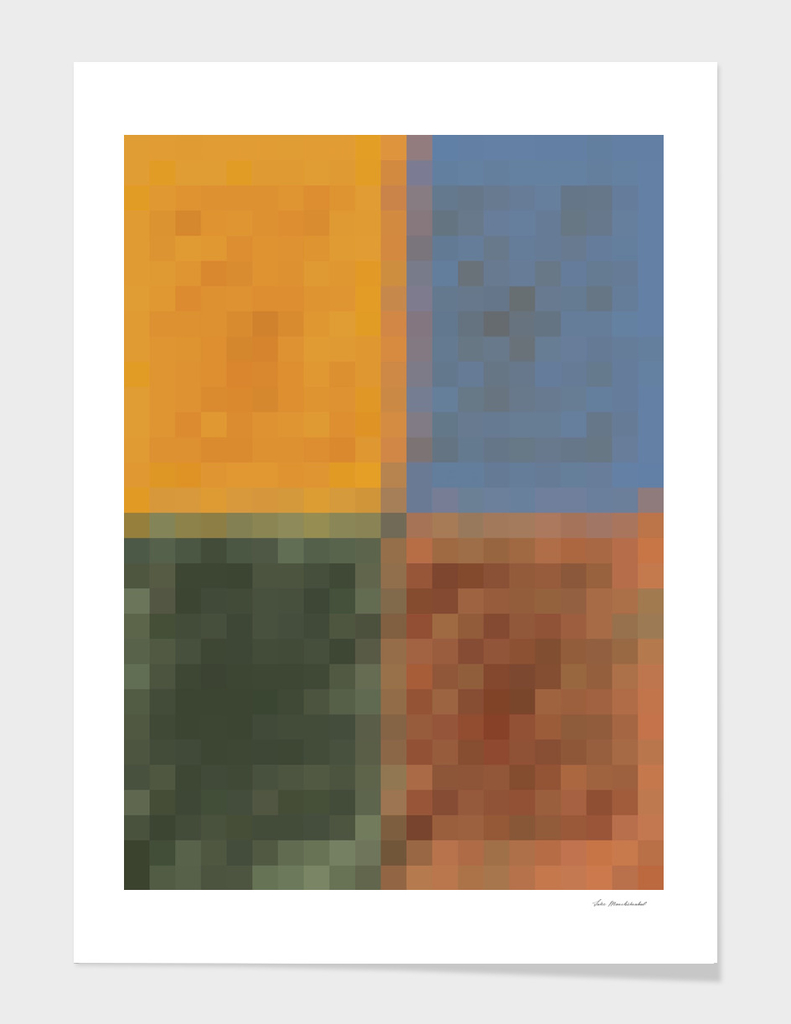 yellow blue green brown pixel abstract background