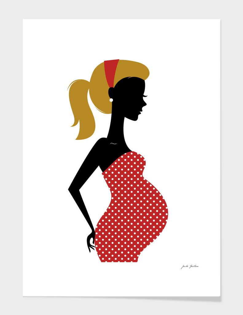 Cute stylish pregnant girl illustration : 60s