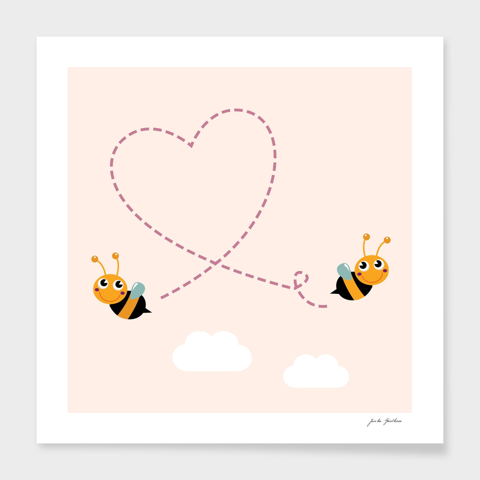 2 cute bees with Heart / Pink