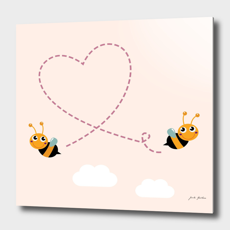 2 cute bees with Heart / Pink