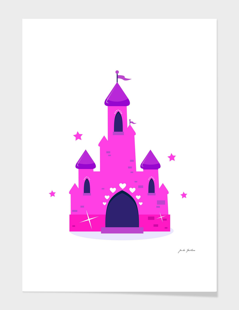 Stylish cute hand-drawn Castle / Pink!
