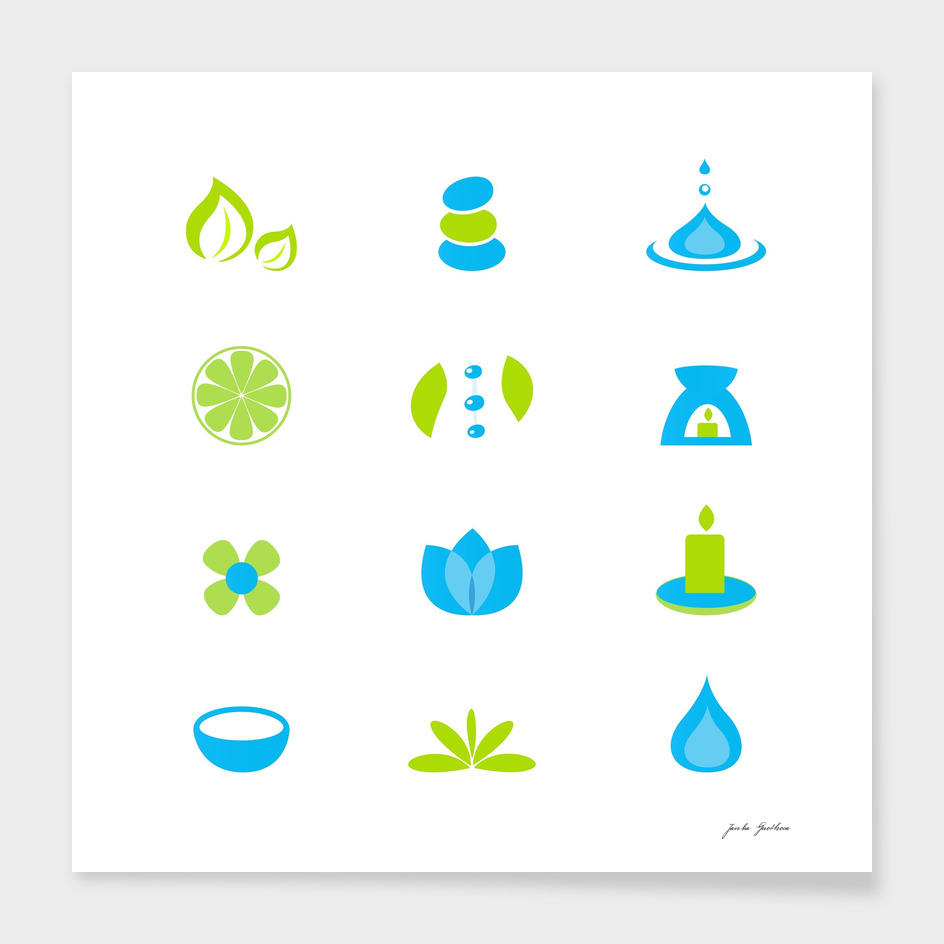 Wellness spa Icons : blue green