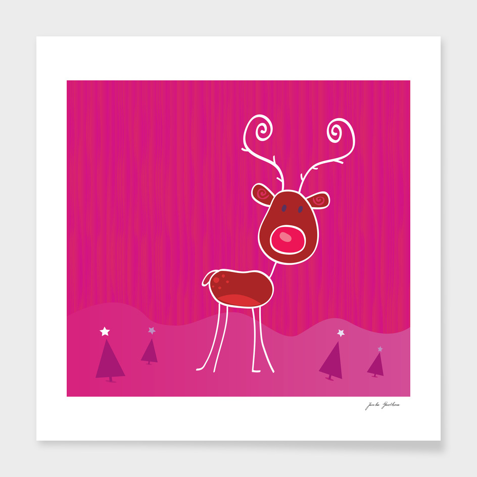 Cute handdrawn reindeer : Pink