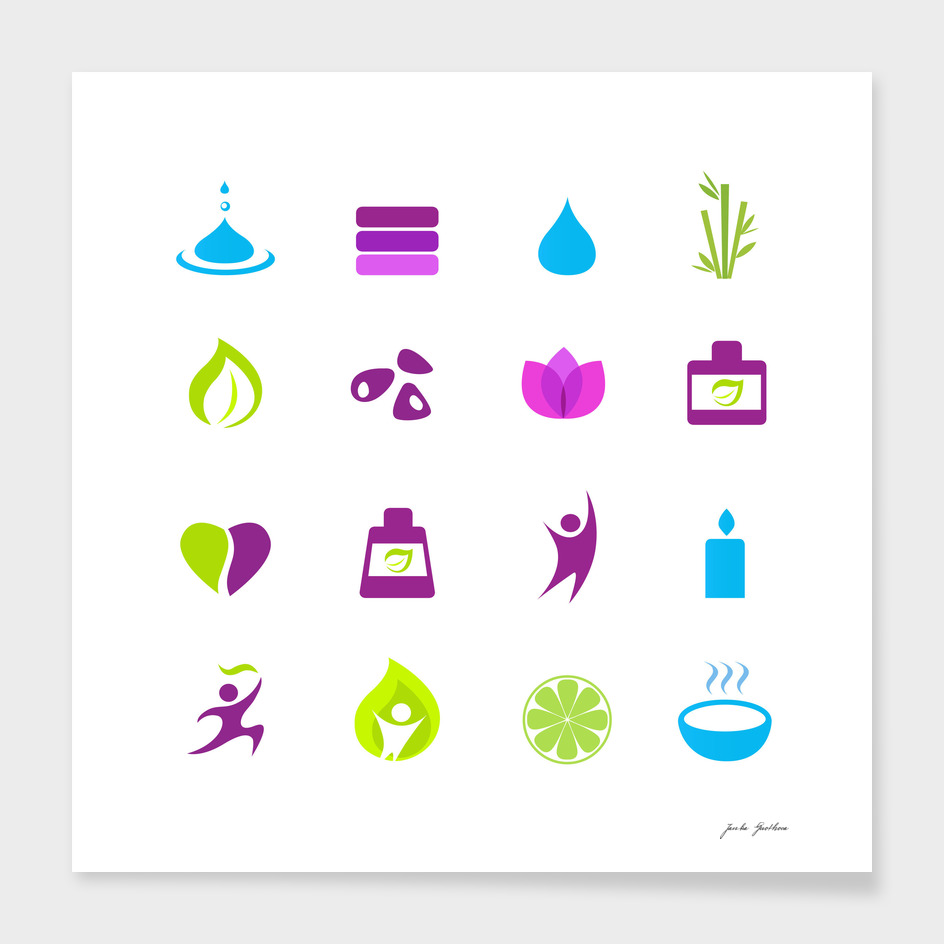 Cute wellness ICONS on white