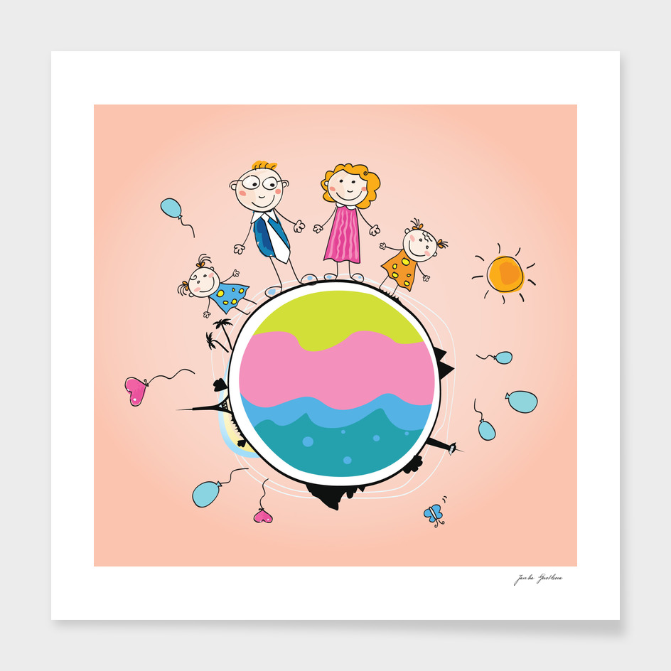 Cute abstract characters with baloons