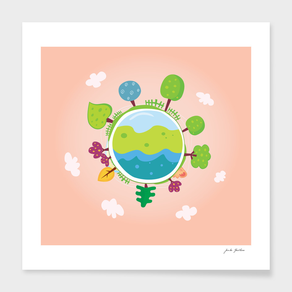 Hand drawn cute Earth on pink