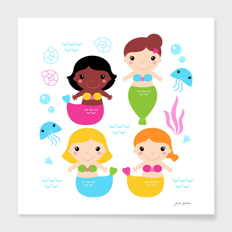 Happy cute little Mermaids characters