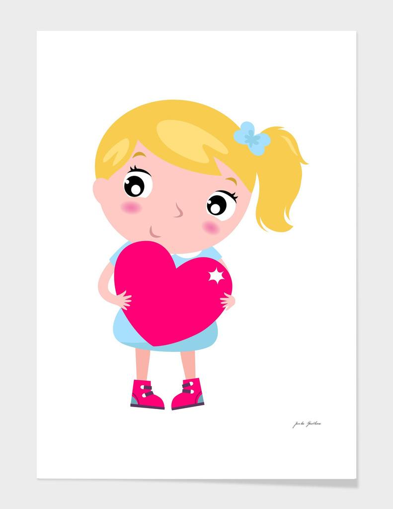 Superblond girl with BIG LOVE HEART