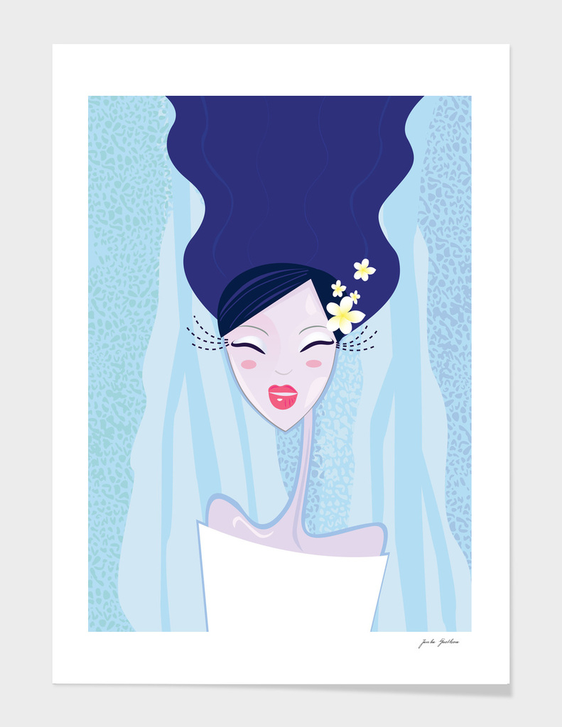 "Water" Geisha Original art Illustration / BLUE