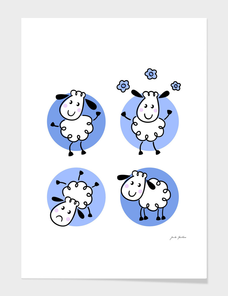 Cute kids design in Shop : blue and white Sheeps