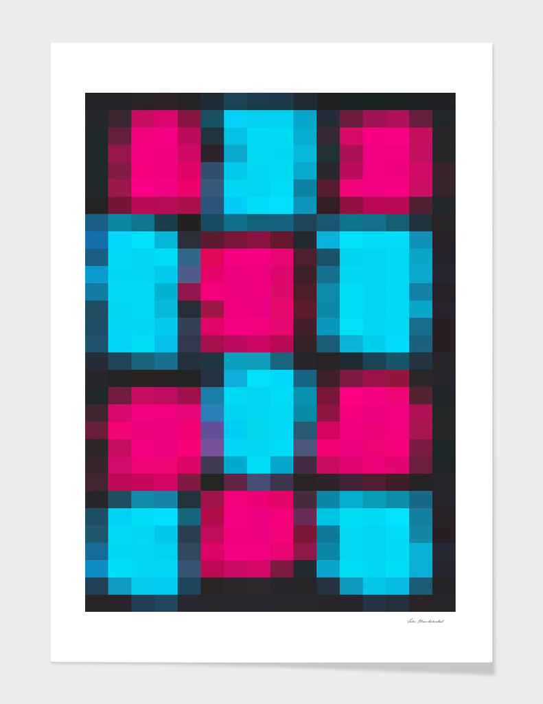 geometric square pattern pixel abstract in pink blue black