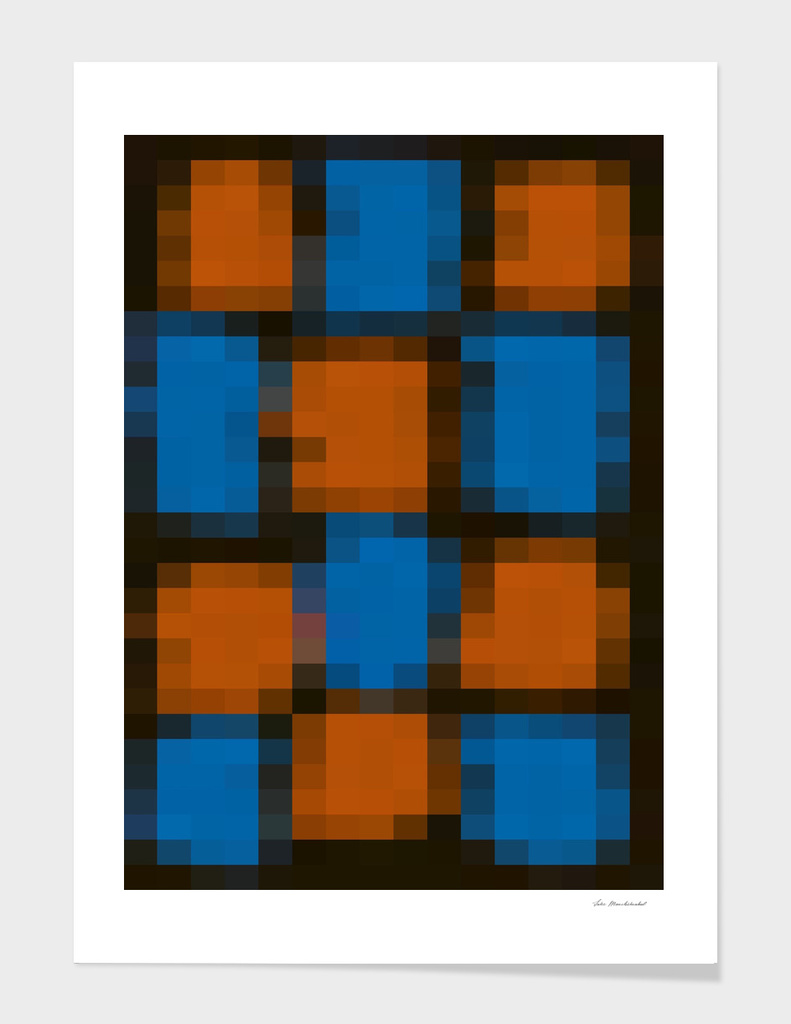 geometric square pattern pixel abstract in orange blue black