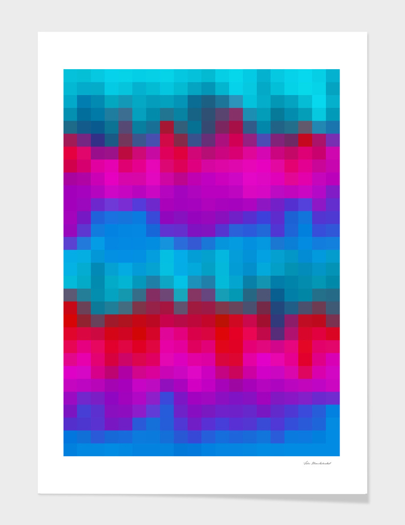 geometric square pixel abstract in blue red purple