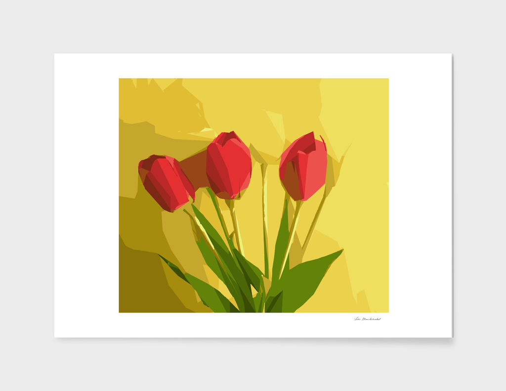 red flower geometric pattern with yellow background