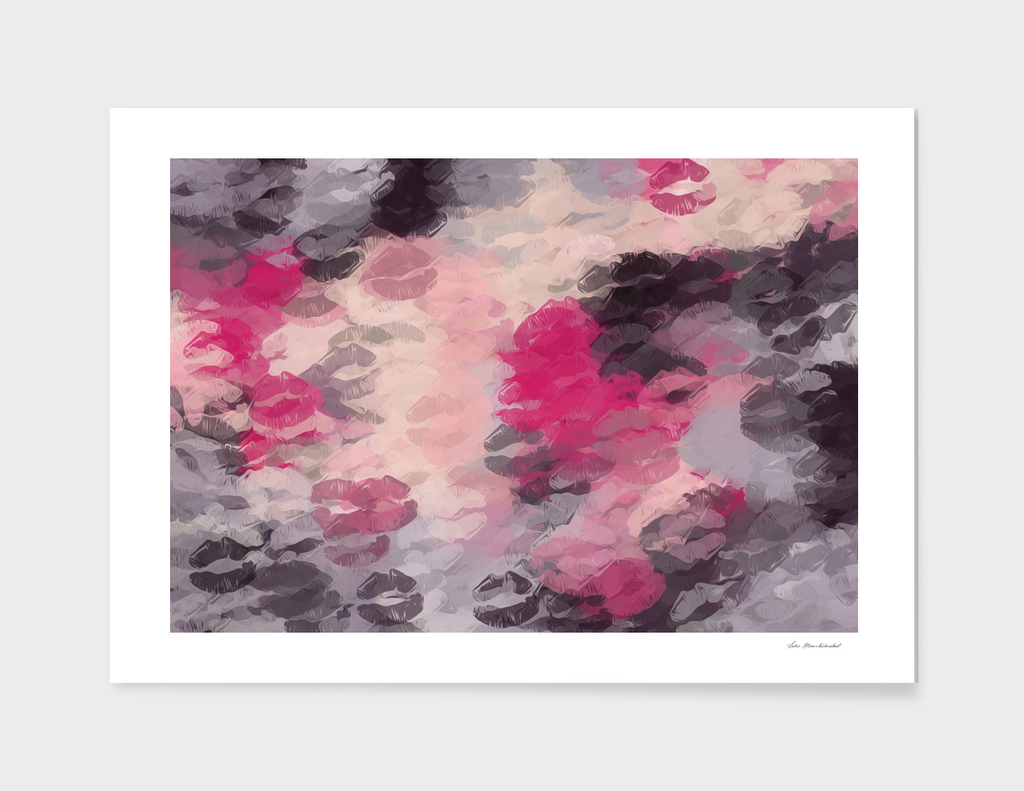 pink and black lipstick kisses abstract background