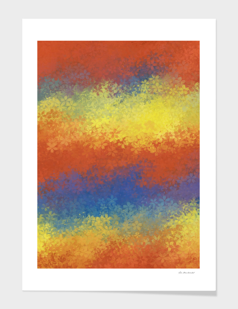 orange blue yellow flowers abstract background