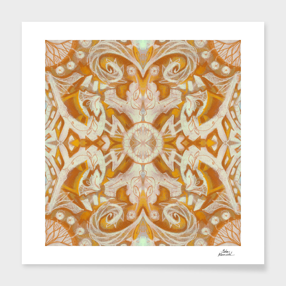 Curves and lotuses, abstract pattern