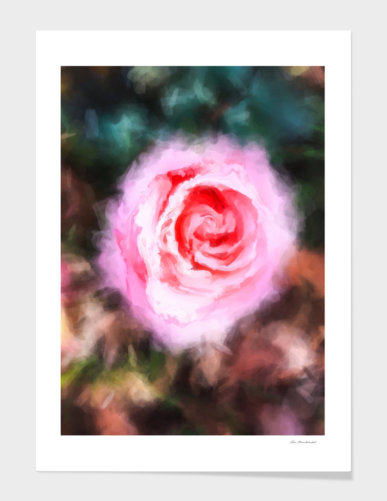 pink rose with green and brown background