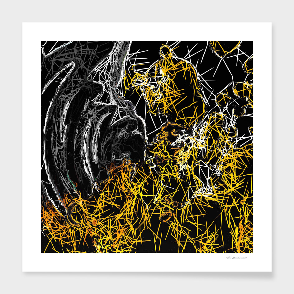 psychedelic sketching geometric abstract in yellow and black