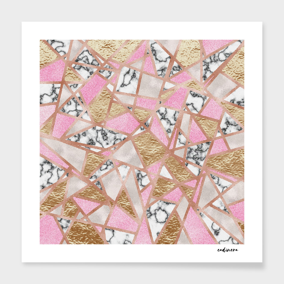 Geometric Collage - Marble, Pink, Pearl and Gold