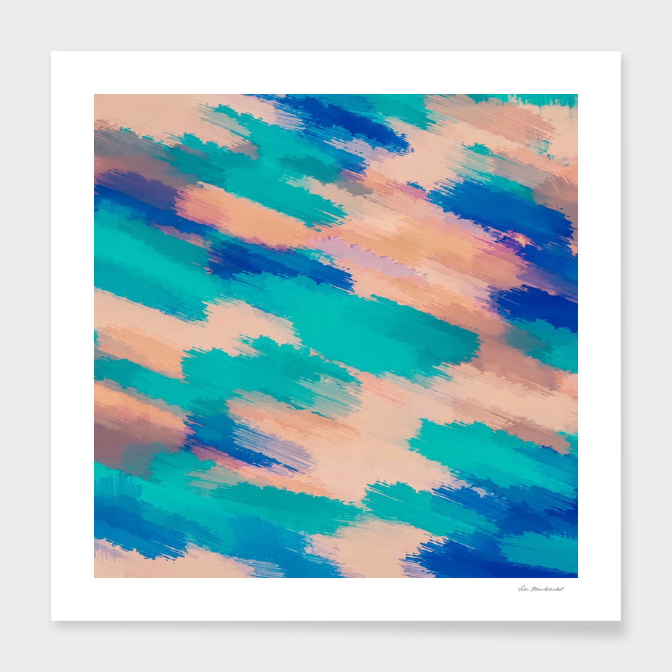 watercolor camouflage painting in blue green and pink
