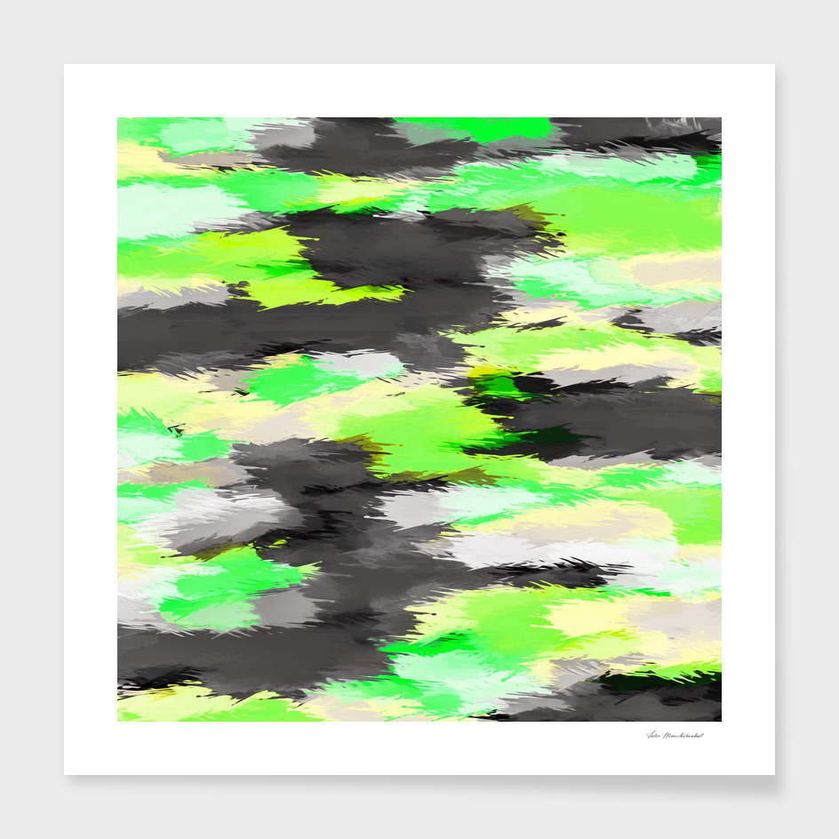 watercolor camouflage painting in green yellow and black
