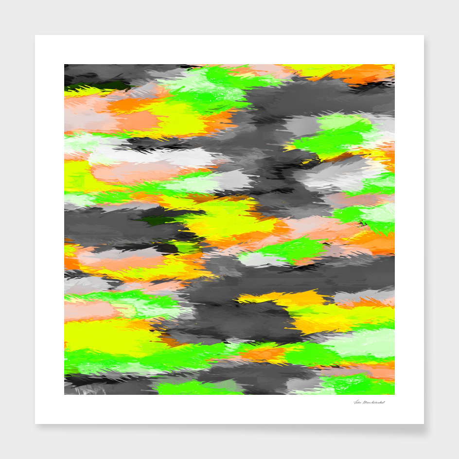 watercolor camouflage painting abstract in green orange