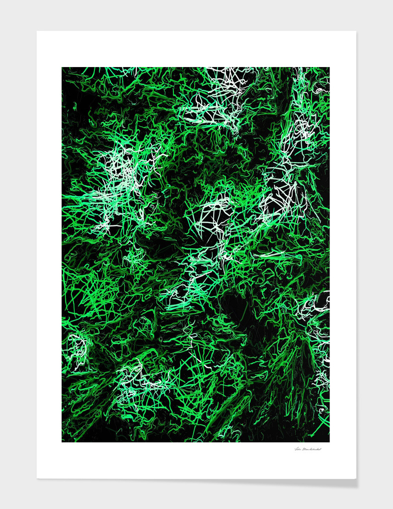 psychedelic geometric drawing abstract in green black white