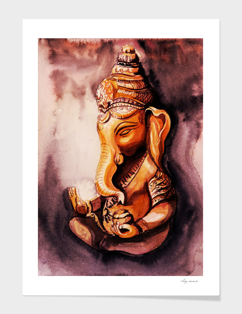 Ganesha watercolor. Meditation concept.