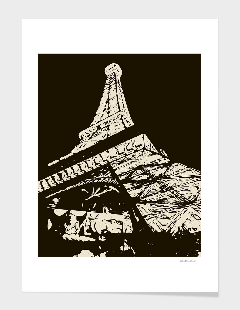 drawing Eiffel Tower, Paris in black and white