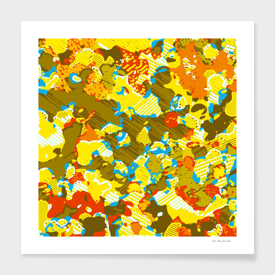 psychedelic graffiti painting abstract in yellow blue brown