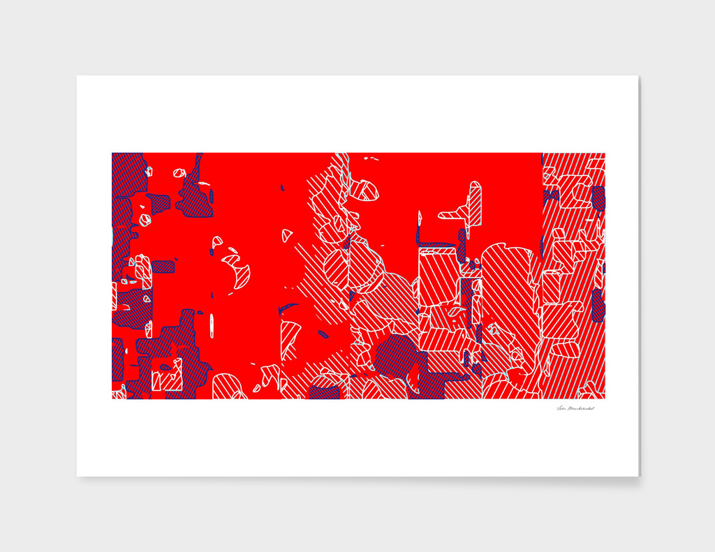 graffiti geometric drawing abstract in red and blue