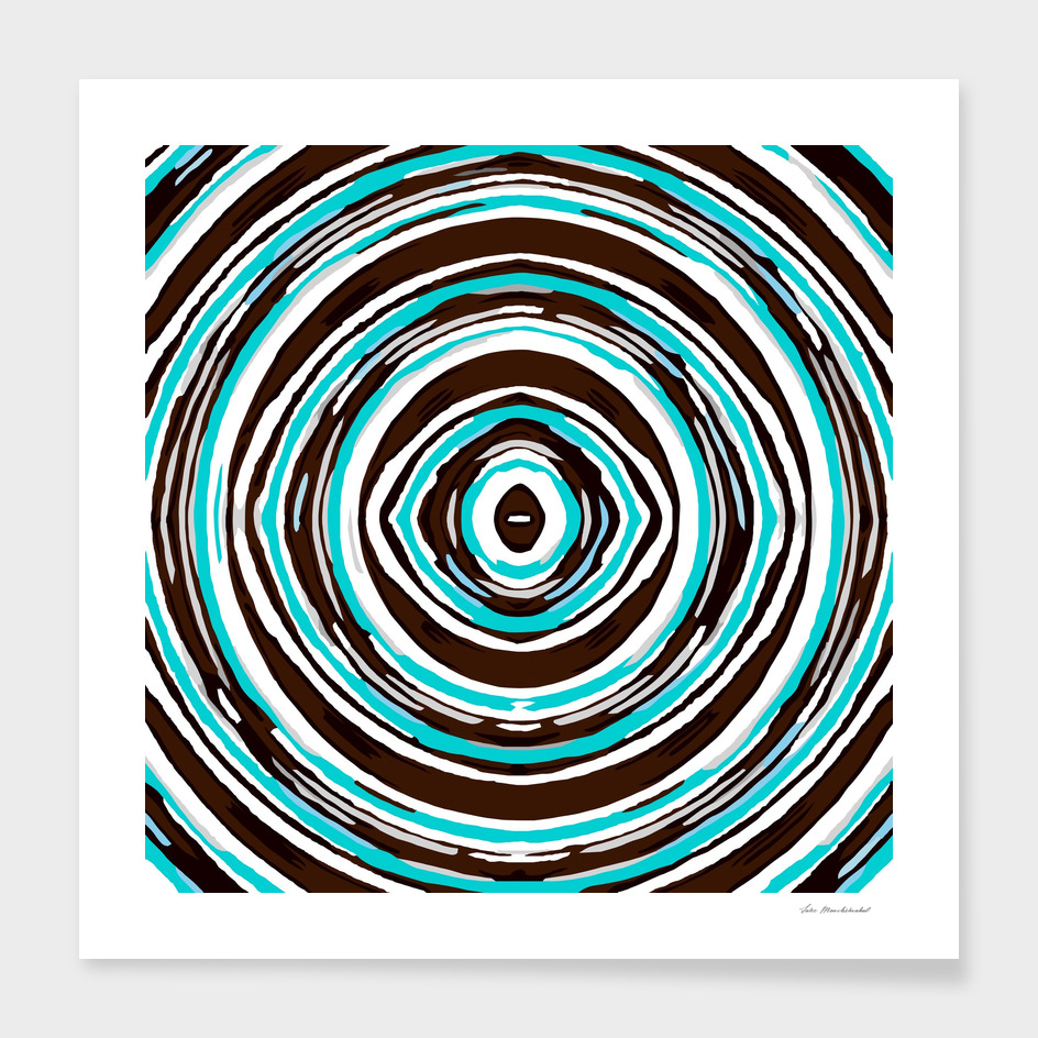 psychedelic geometric graffiti circle pattern in blue brown