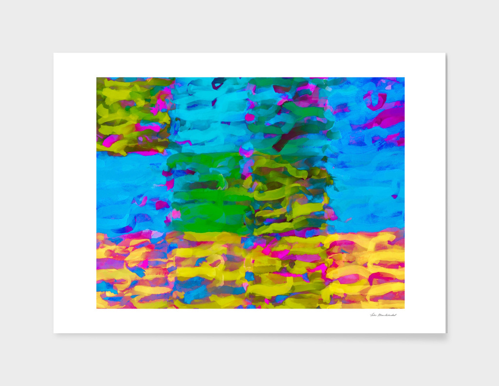 psychedelic painting abstract in blue yellow green pink