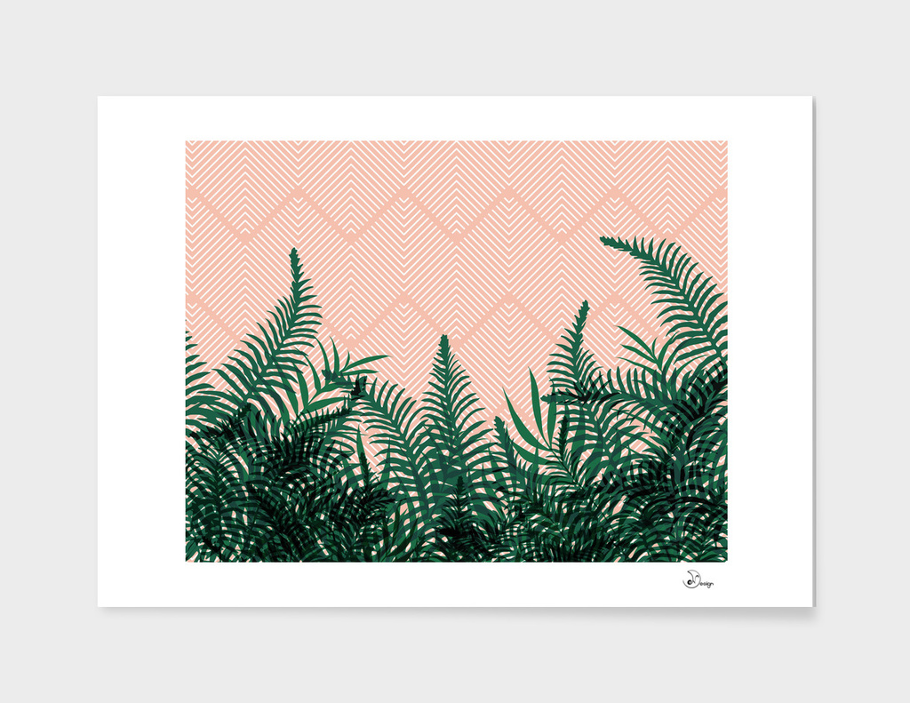 Tropical Ferns on Pink