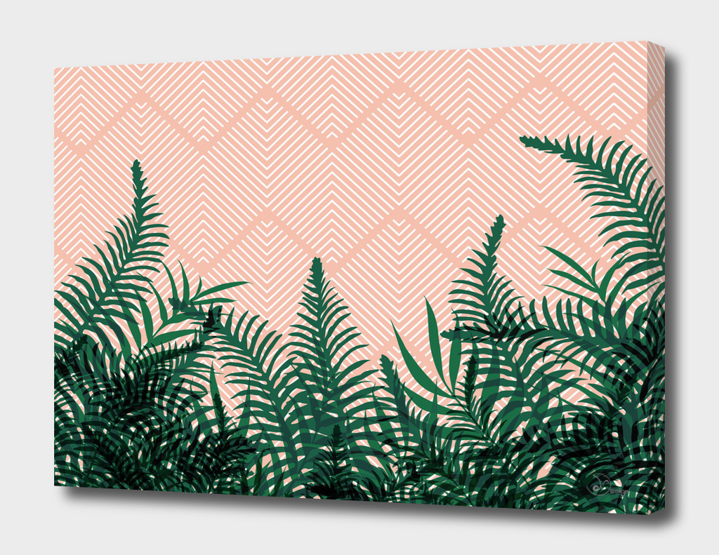 Tropical Ferns on Pink