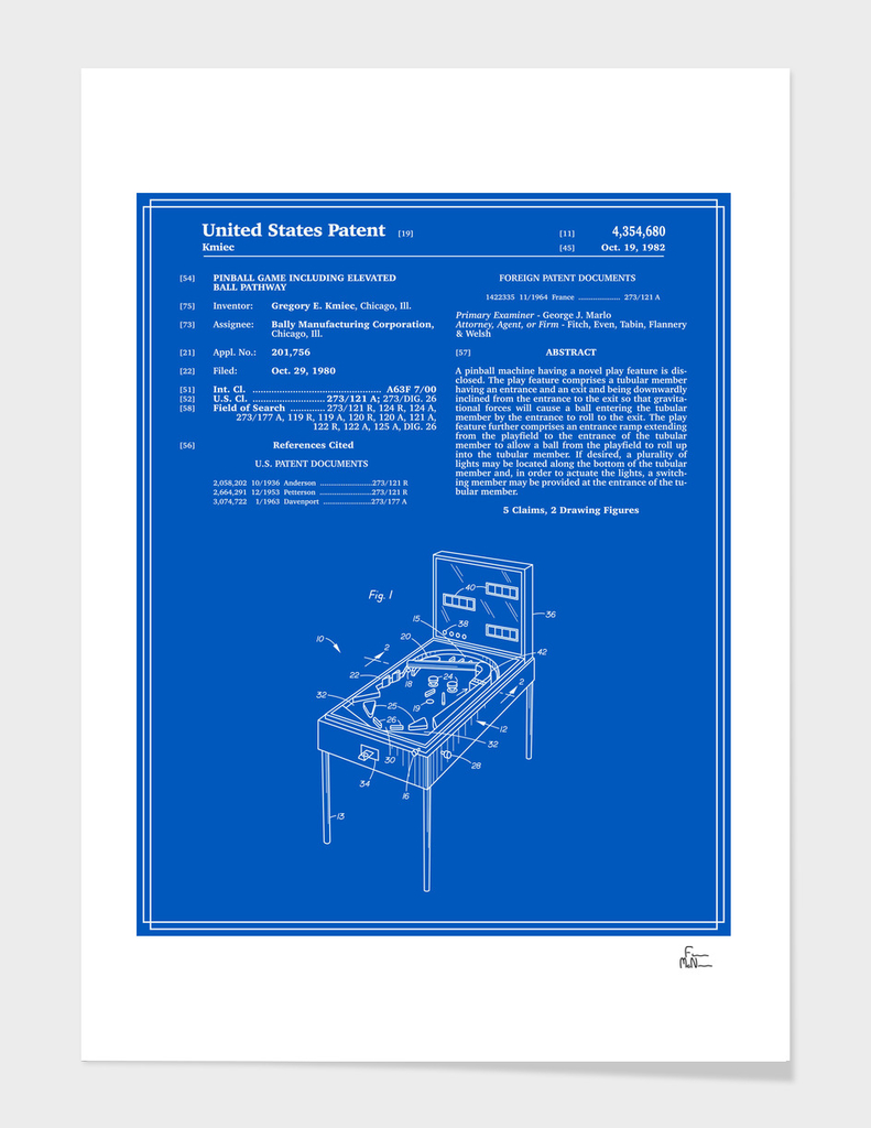 Pinball Machine Patent - Blueprint