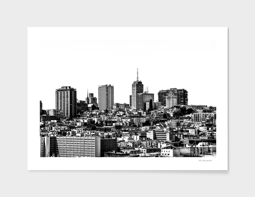 city view at San Francisco in black and white