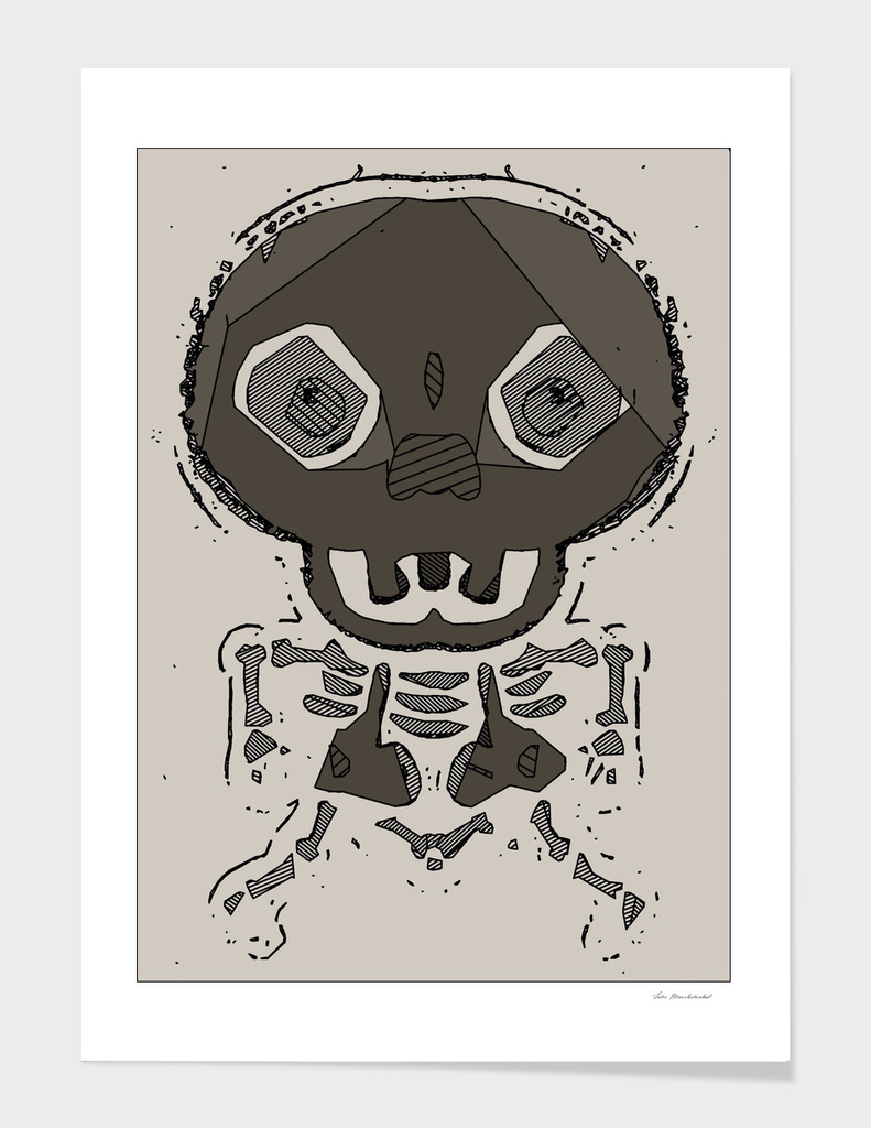 skull head and bone graffiti drawing with brown background