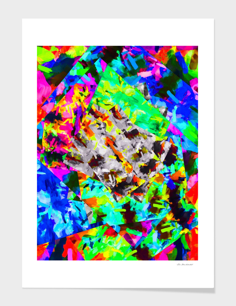 psychedelic splash painting abstract in blue green orange