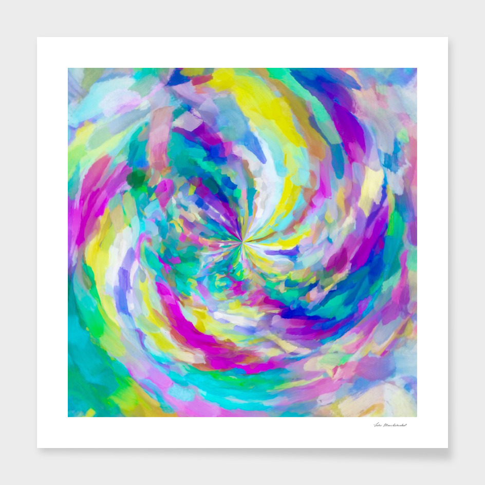 colorful splash painting abstract in pink green blue yellow