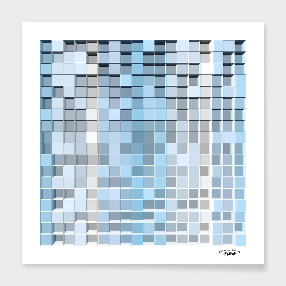Blue gray and white square abstract